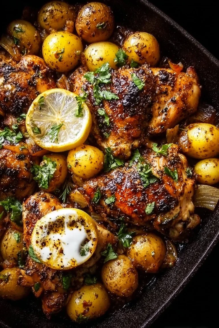 Cozy lemon balsamic chicken with roasted potatoes on a plate