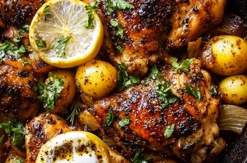 Cozy lemon balsamic chicken with roasted potatoes on a plate