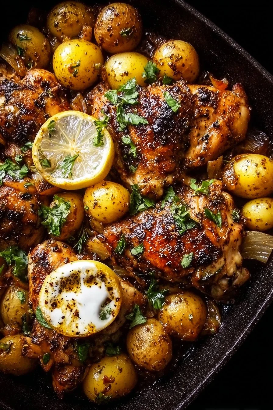 Cozy lemon balsamic chicken with roasted potatoes on a plate