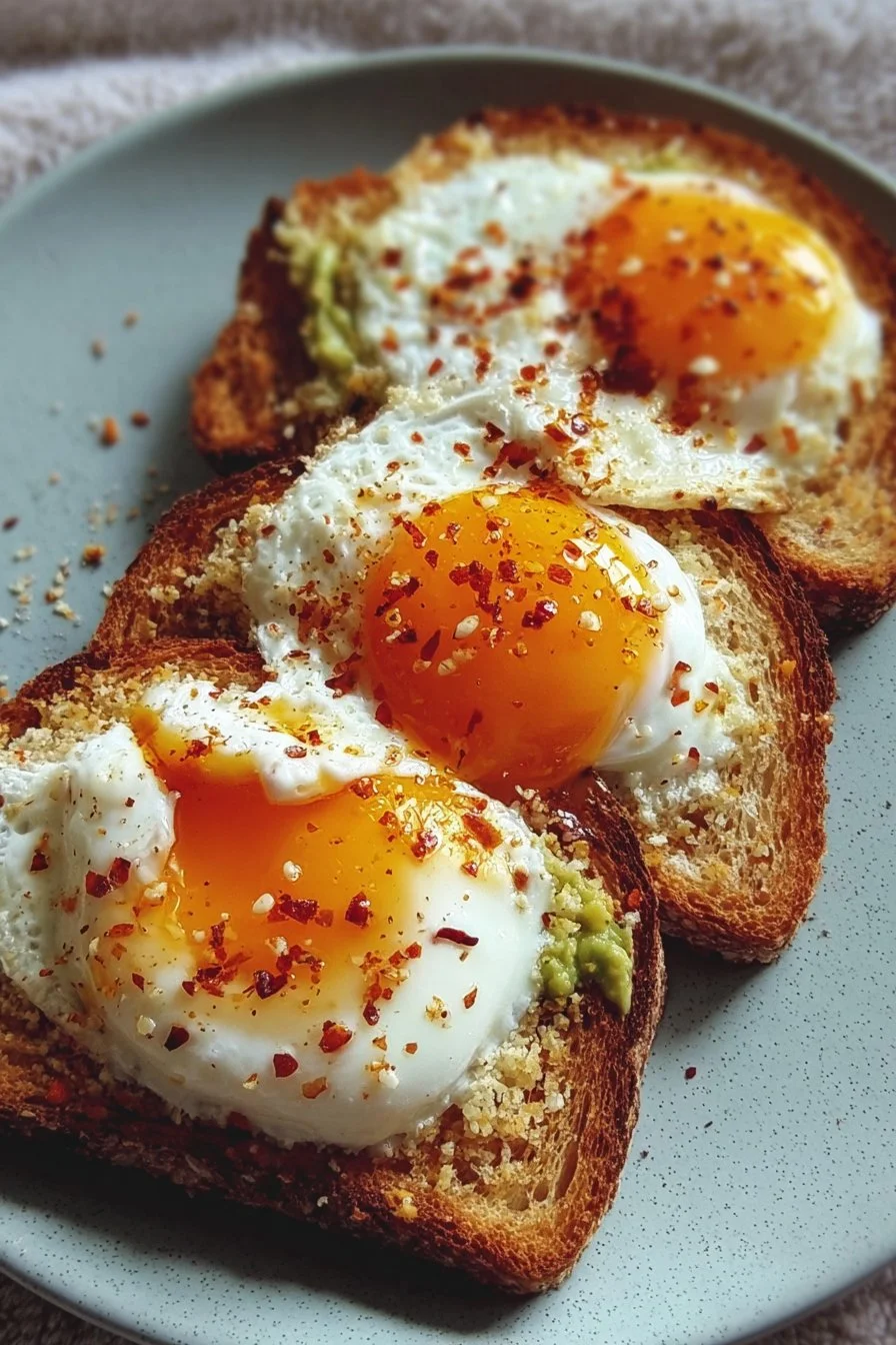Cozy Panko Poached Eggs with crispy panko crust and herbs on a plate.