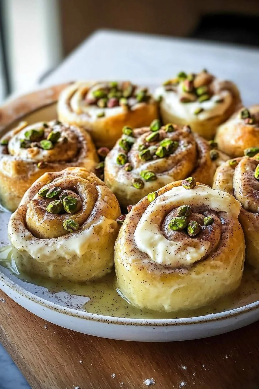 Cozy Pistachio Cinnamon Cream Rolls Dessert