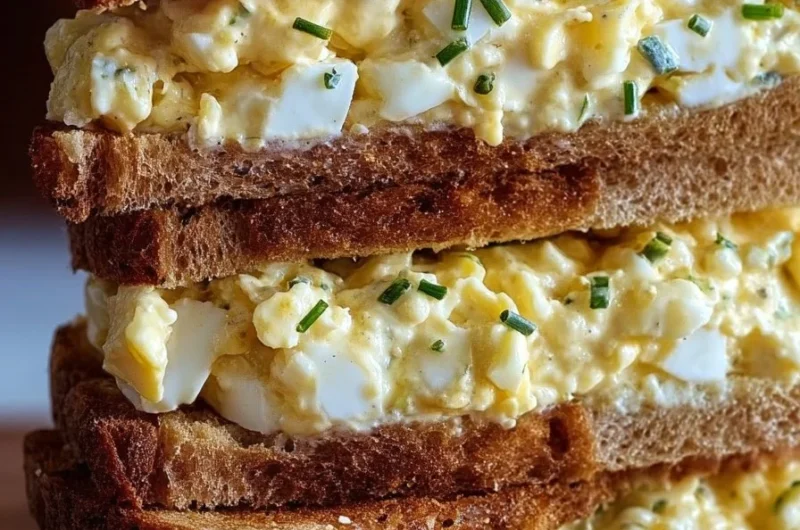 Creamy egg salad sandwich made with fresh ingredients