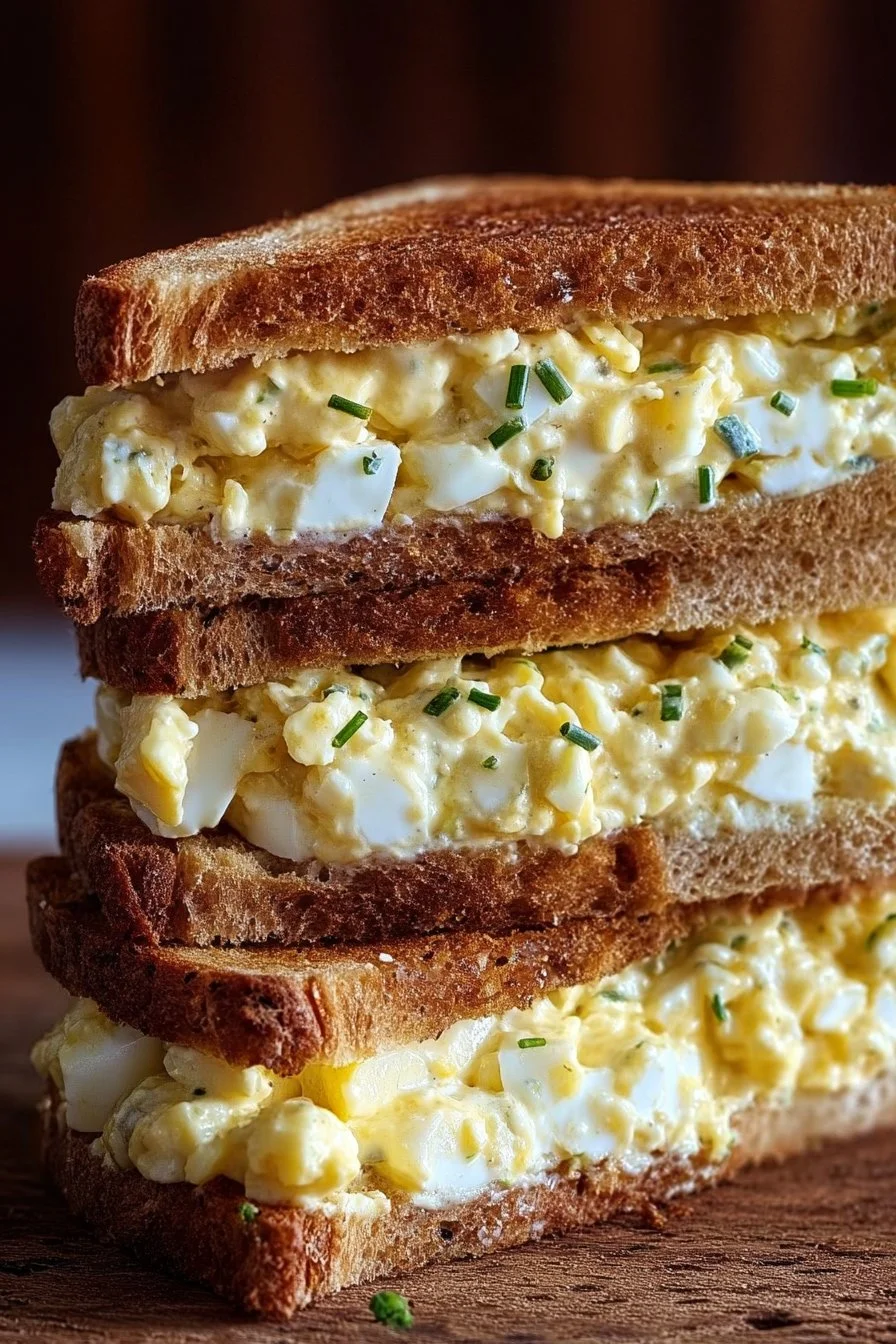 Creamy egg salad sandwich made with fresh ingredients