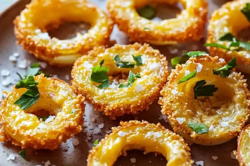 Bowl of crispy cheesy onion ring chips ready to be served as a tasty snack.