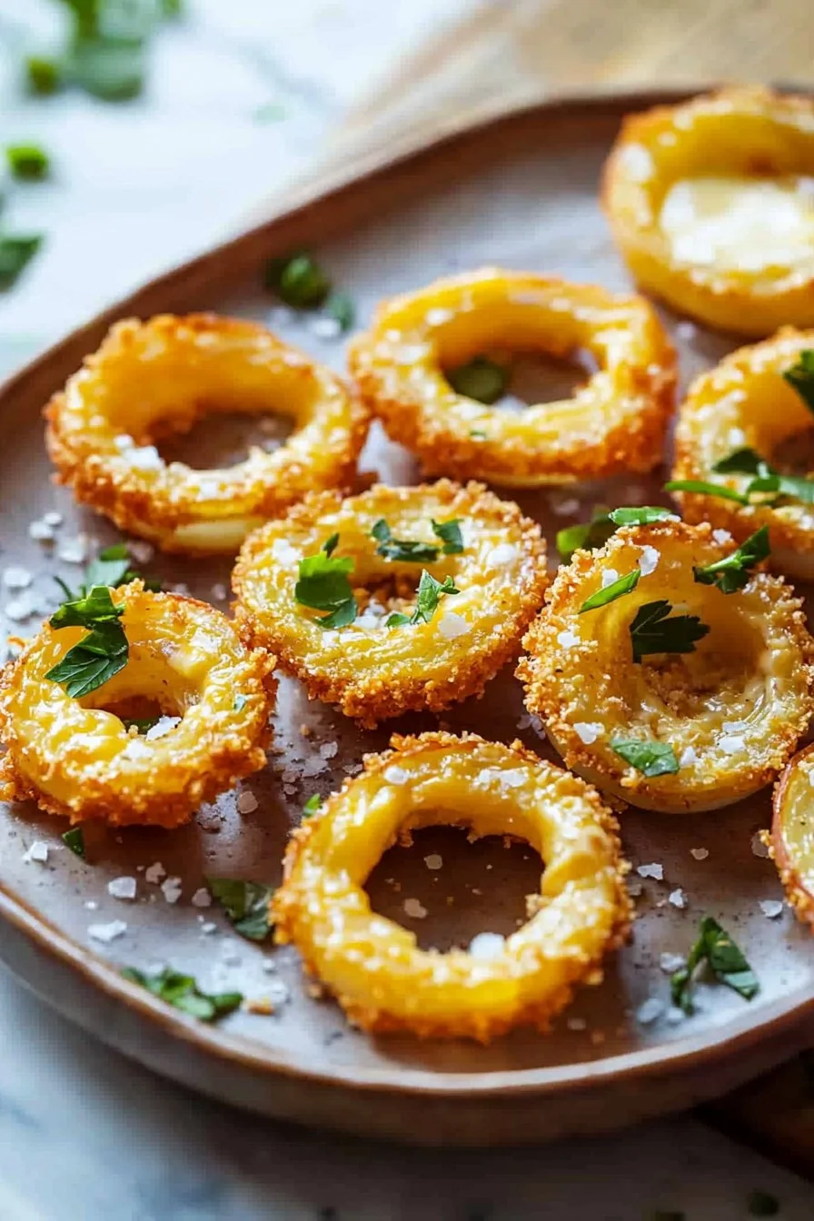 Bowl of crispy cheesy onion ring chips ready to be served as a tasty snack.