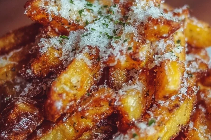 Crispy Parmesan Truffle Fries served on a plate with herbs