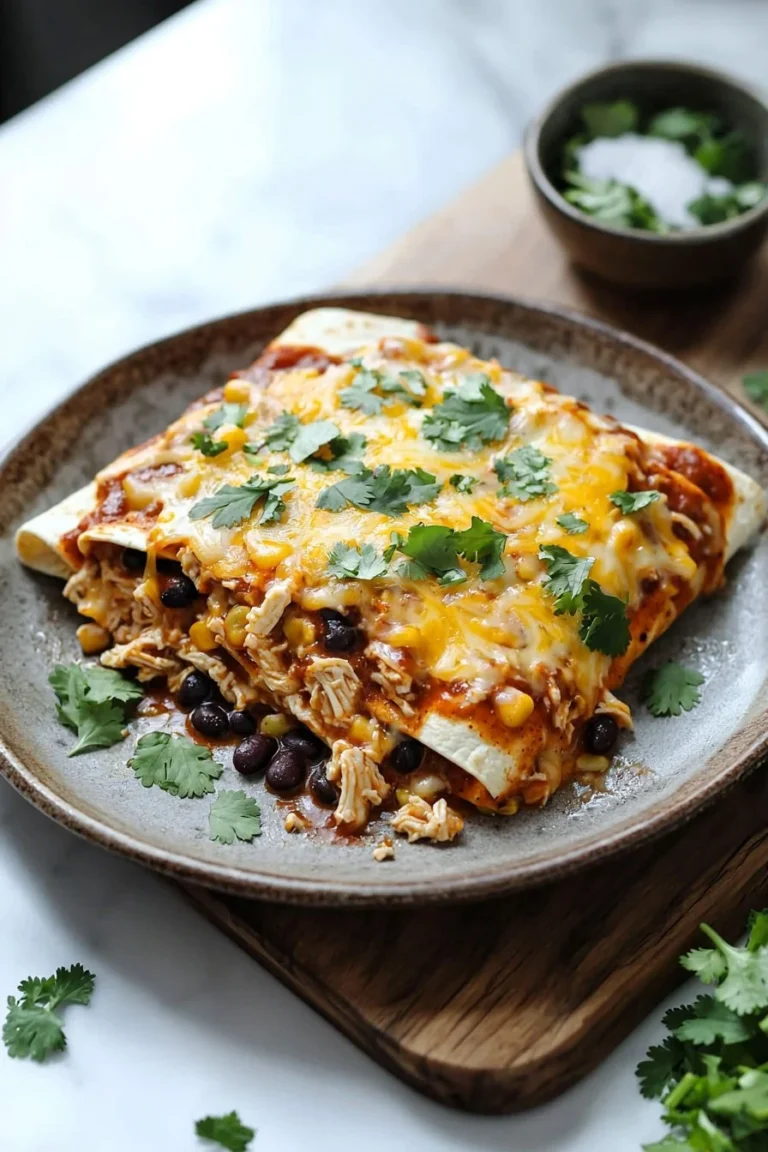 Crockpot Chicken Enchiladas Casserole with melted cheese and toppings