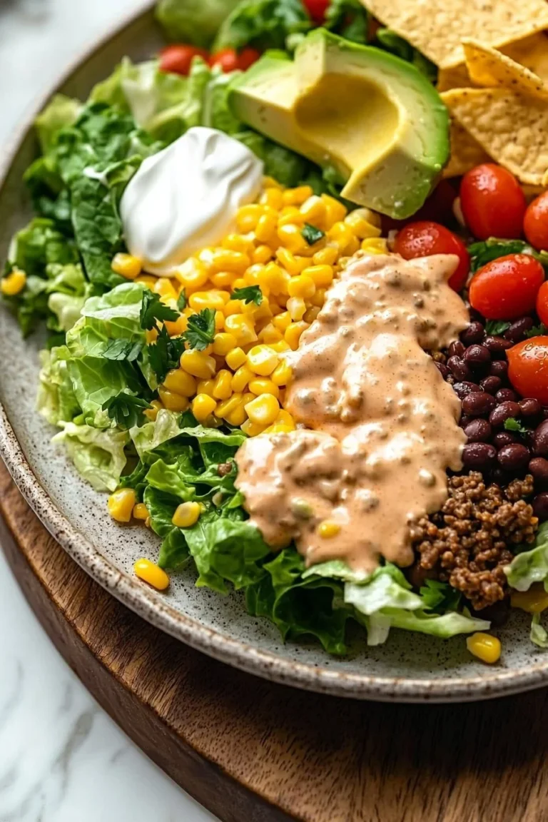Delicious easy beef taco salad with toppings and vibrant veggies