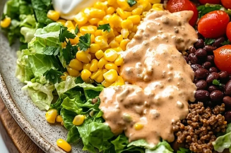Delicious easy beef taco salad with toppings and vibrant veggies