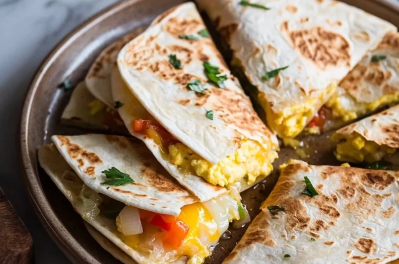 Delicious easy breakfast quesadillas filled with cheese and eggs