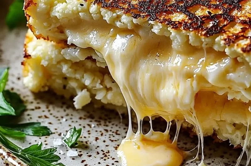 Delicious easy cauliflower grilled cheese sandwich with melted cheese