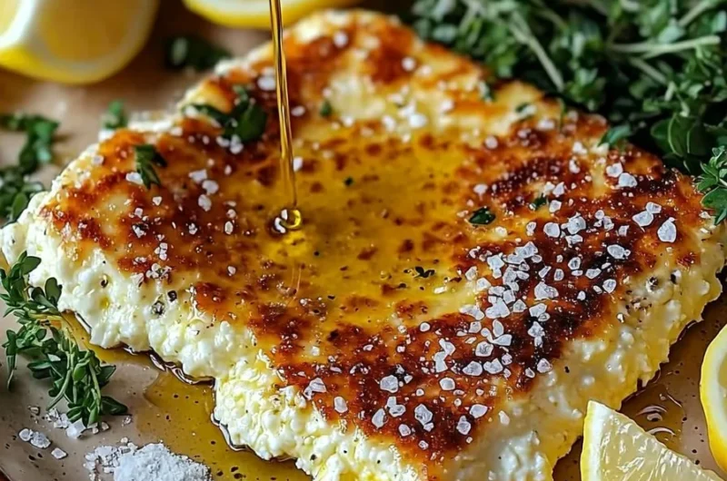 Delicious easy feta saganaki appetizer served with lemon and herbs.