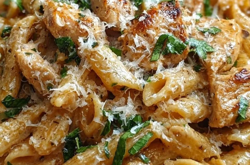 Delicious garlic parmesan chicken pasta served in a bowl