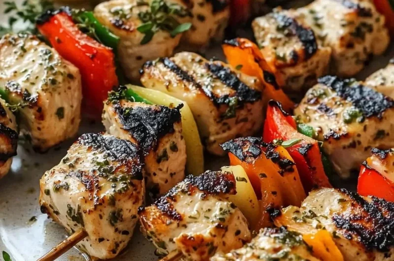 Easy Greek marinated chicken kabobs grilled to perfection