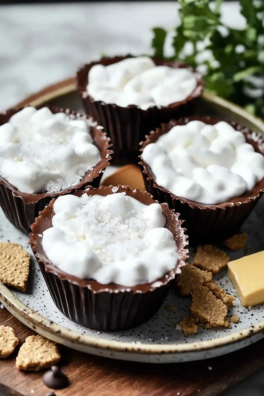 Homemade Mallo Cups chocolate candy with marshmallow and chocolate coating