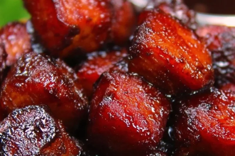 Delicious plate of easy hot dog burnt ends ready for serving