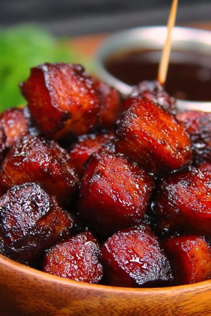 Delicious plate of easy hot dog burnt ends ready for serving