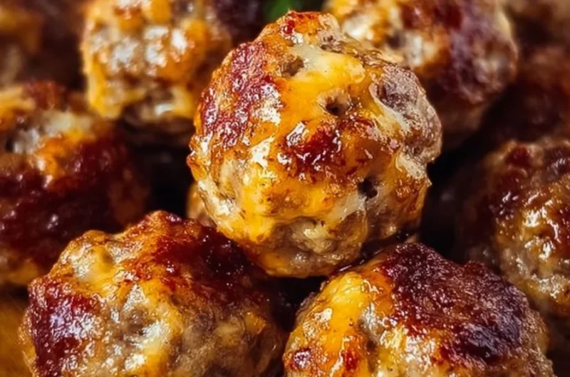 Platter of easy low carb keto sausage balls appetizers ready to enjoy