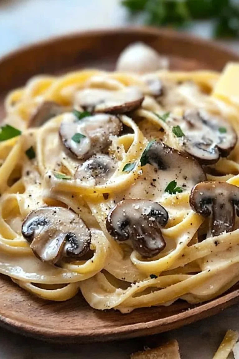 Creamy mushroom sauce over pasta in a delicious and easy recipe.