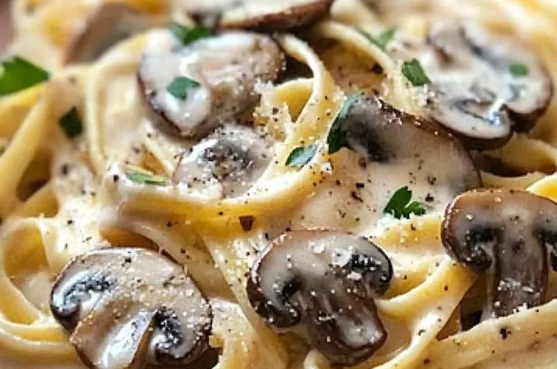 Creamy mushroom sauce over pasta in a delicious and easy recipe.