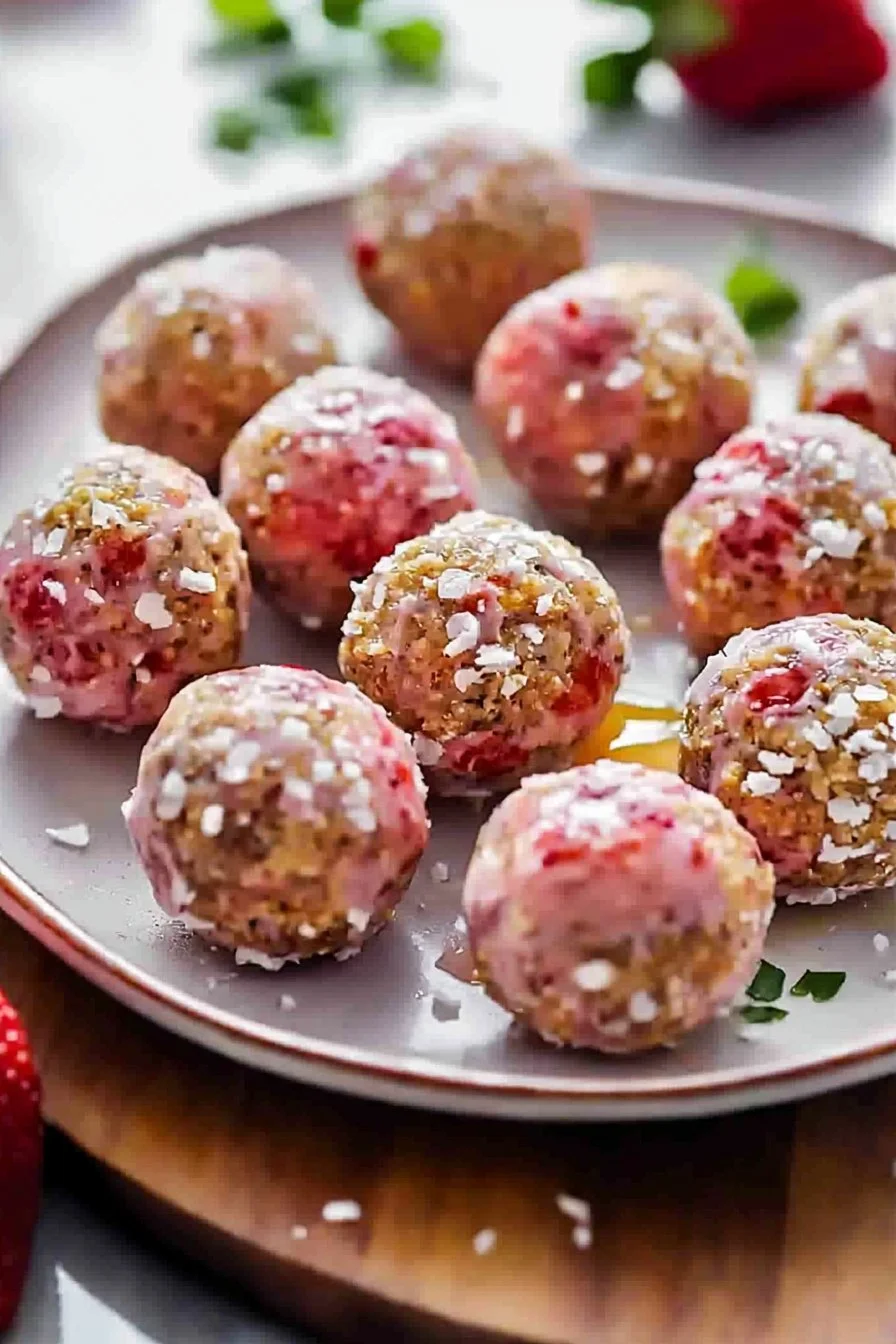Easy Strawberry Cheesecake Protein Balls