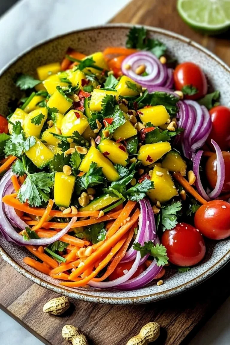 Delicious Thai Green Mango Salad Bowl with fresh ingredients