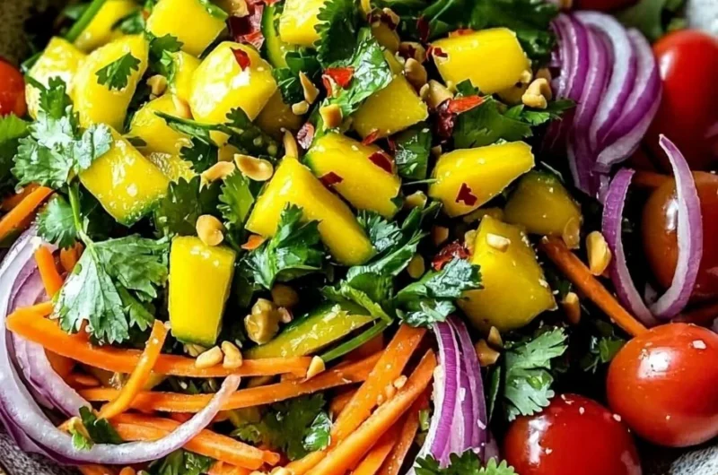 Delicious Thai Green Mango Salad Bowl with fresh ingredients