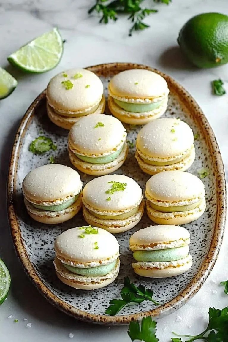 Easy zesty lime macarons on a decorative plate