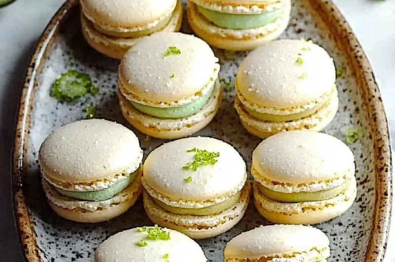 Easy zesty lime macarons on a decorative plate