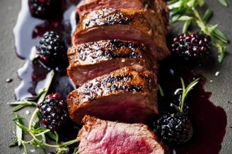 Elegant venison tenderloin served with a blackberry reduction sauce.