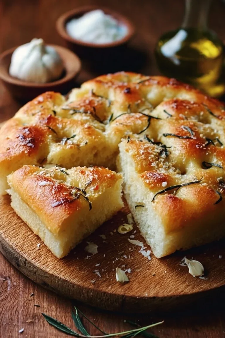 Delicious Garlic Parmesan Focaccia Bread with golden crust and herbs
