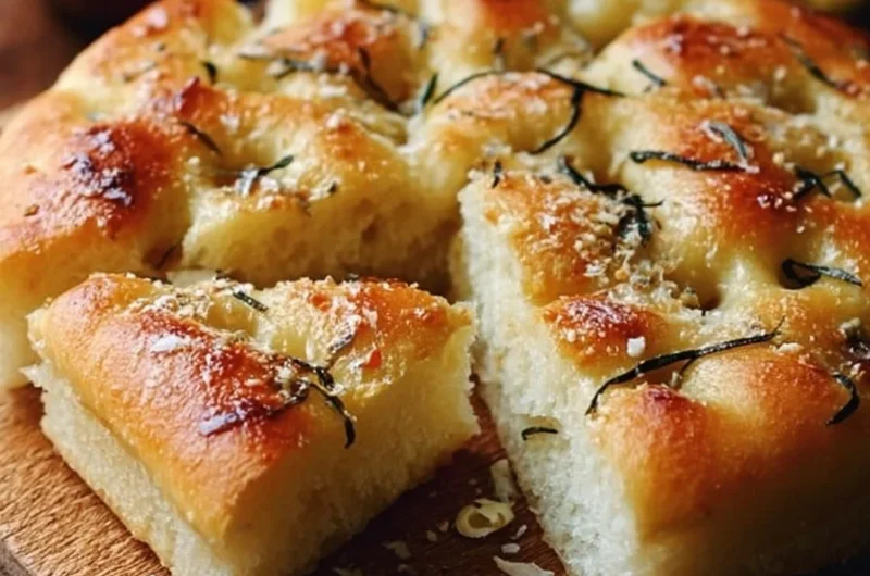 Delicious Garlic Parmesan Focaccia Bread with golden crust and herbs