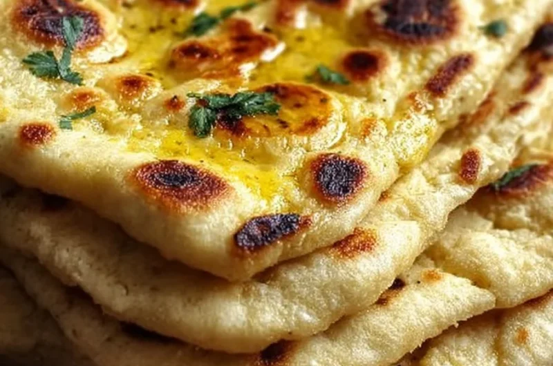 Gluten free chickpea flour naan served warm with herbs and spices