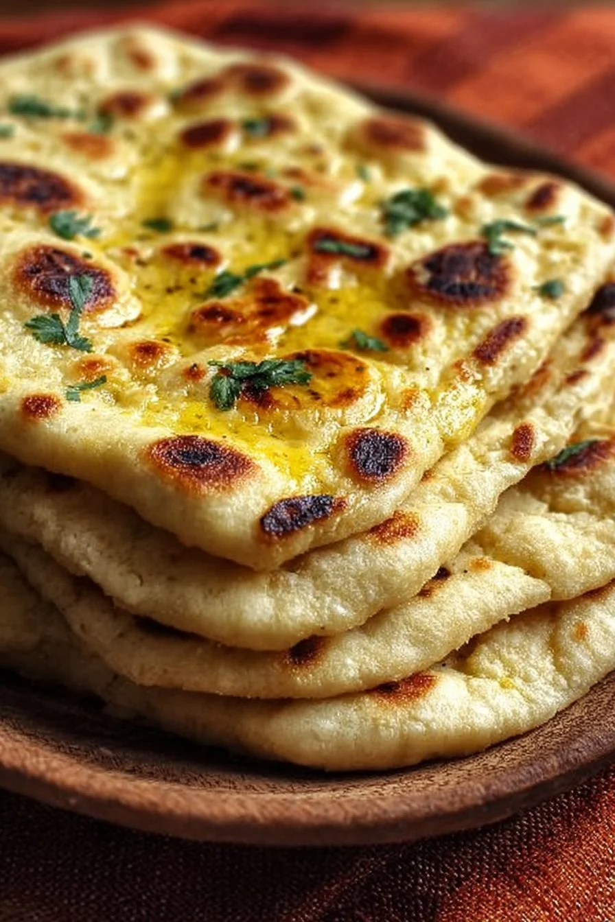 Gluten free chickpea flour naan served warm with herbs and spices