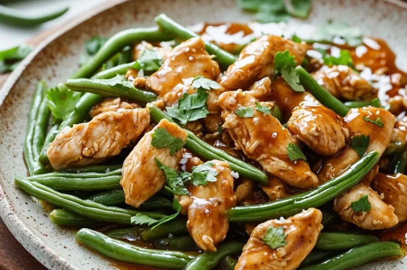 Delicious green bean chicken stir fry with tender chicken and fresh green beans