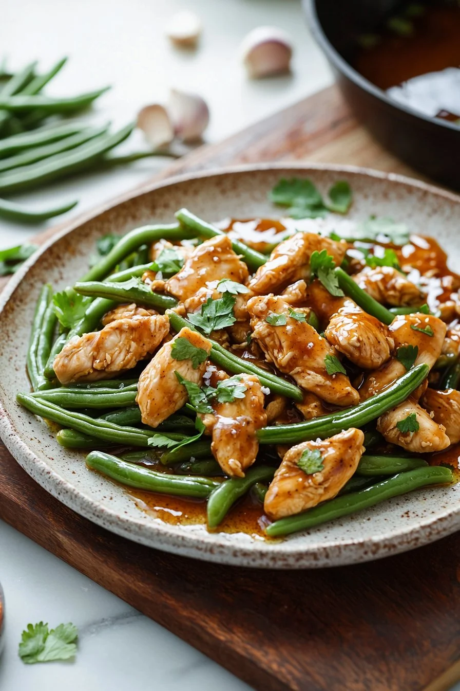 Delicious green bean chicken stir fry with tender chicken and fresh green beans