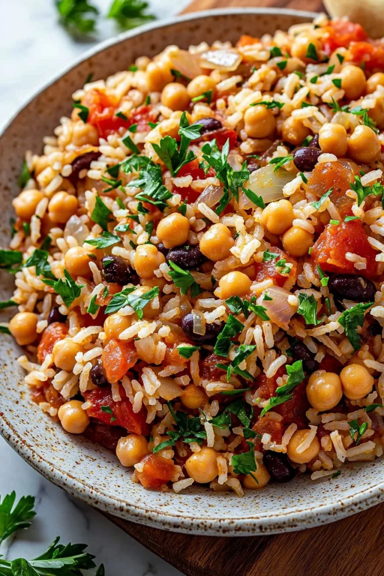 Delicious one-pot Mediterranean rice and beans with fresh herbs and spices