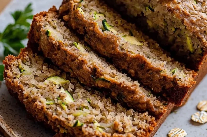 Moist healthy banana zucchini bread topped with nuts and banana slices