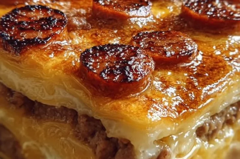 Delicious pancake sausage casserole served warm in a baking dish