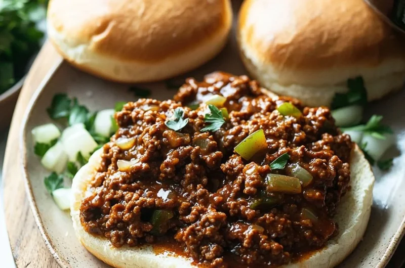 Delicious slow cooker sloppy joes served in a bun with toppings