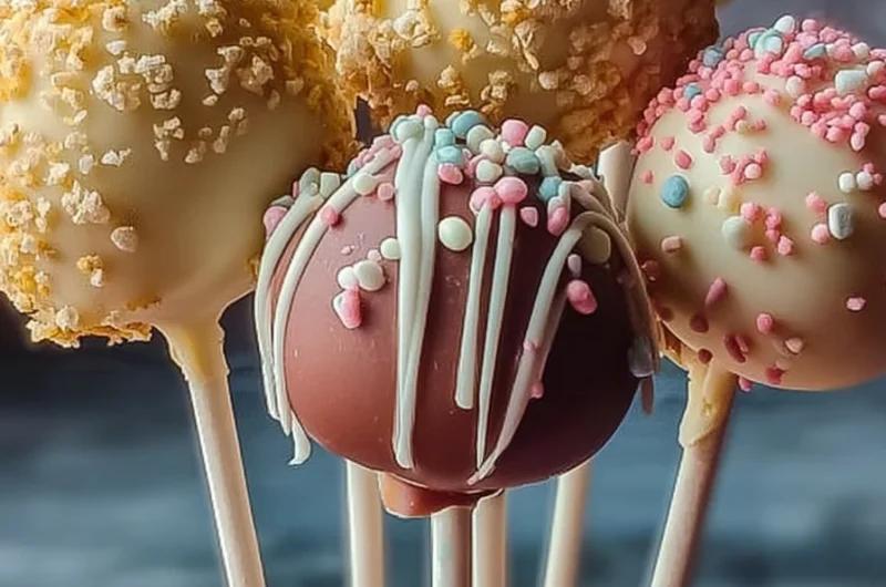 Starbucks copycat birthday cake pops with colorful sprinkles and delicious frosting.