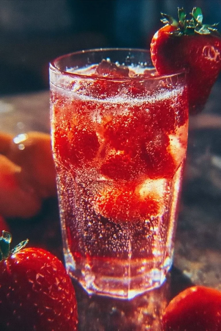Chilled Strawberry Dirty Sprite cocktail with vibrant colors and garnishes.
