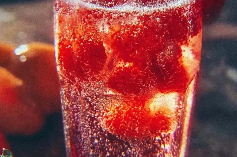 Chilled Strawberry Dirty Sprite cocktail with vibrant colors and garnishes.