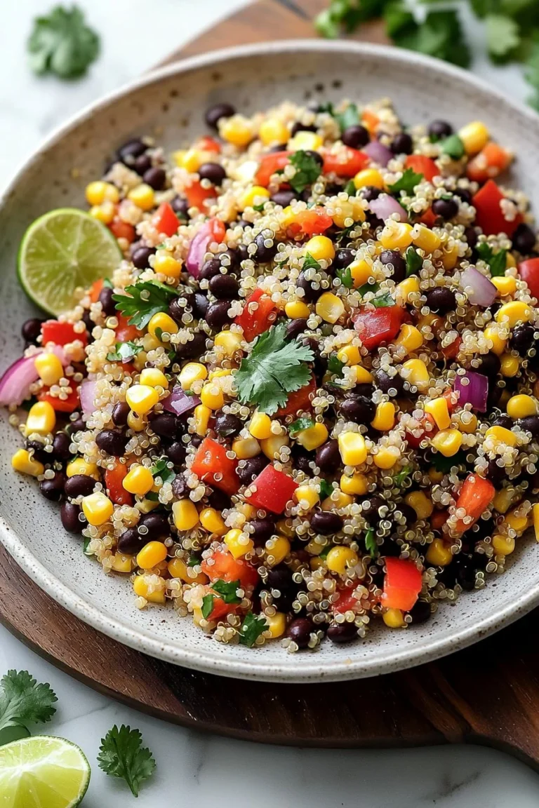 Sweet Corn and Black Bean Quinoa Salad served in a bowl with fresh ingredients