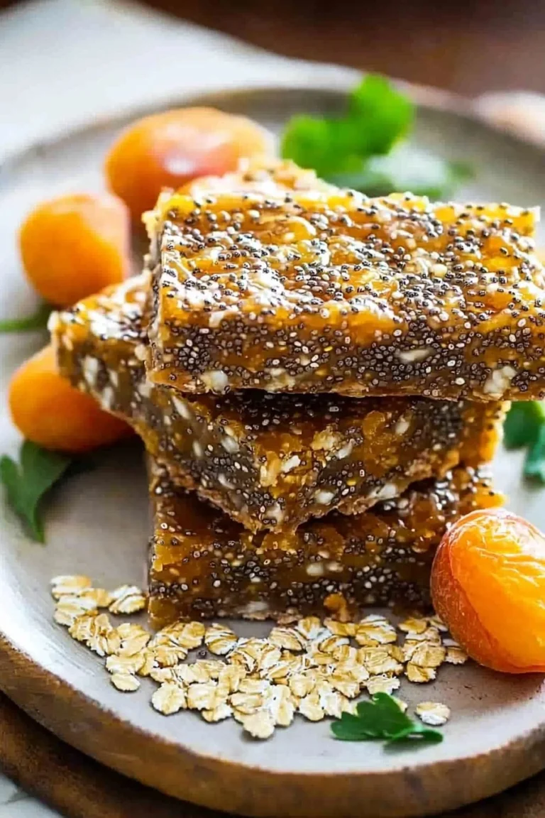 Tasty homemade apricot chia snack bars on a wooden table