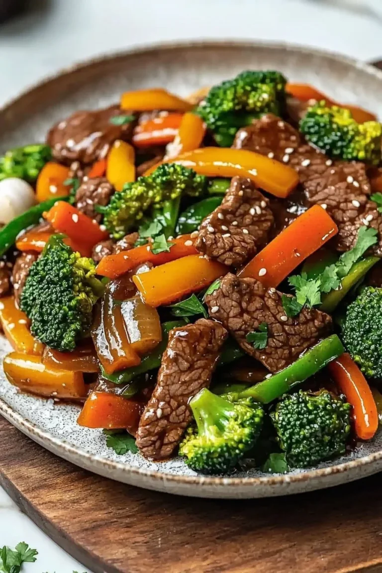 Delicious beef stir-fry with colorful vegetables served in a bowl