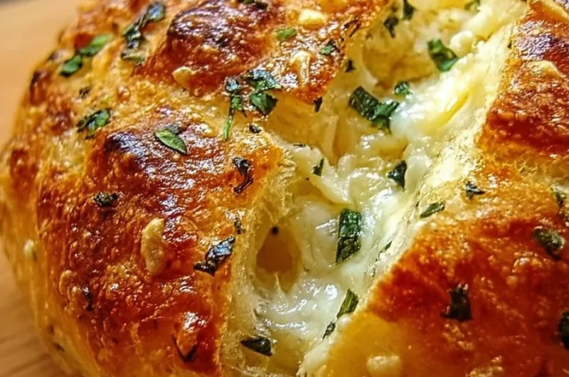 Loaf of homemade Italian herb cheese bread, fresh out of the oven.