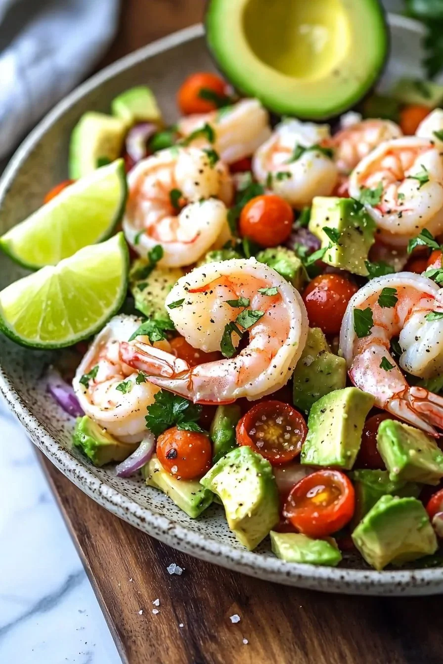 Delicious shrimp avocado salad with fresh ingredients and vibrant colors