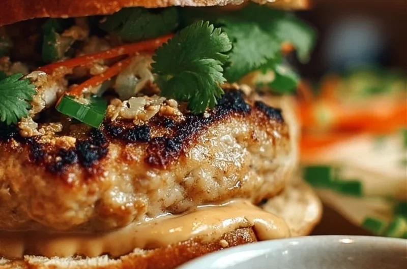 Delicious Thai Peanut Turkey Burgers served with a flavorful sauce