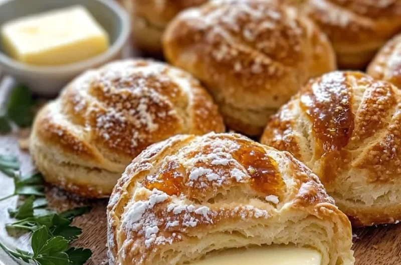 Healthy homemade sourdough discard kolaches with fruit filling on a rustic table.